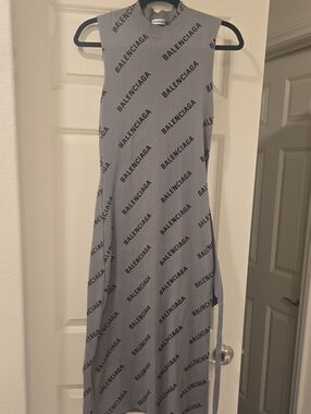 Balenciaga Grey Logo Maxi Wrap Dress with High Neck